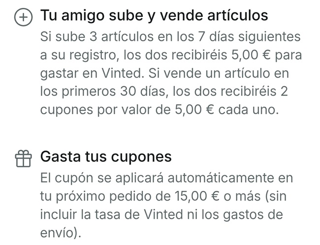 Condiciones para ganar 15€ en Vinted