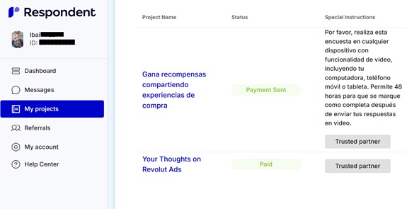 Algunas encuestas que he completado en Respondent.io