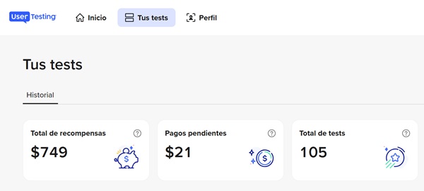 Mis estad&iacute;sticas en User Testing