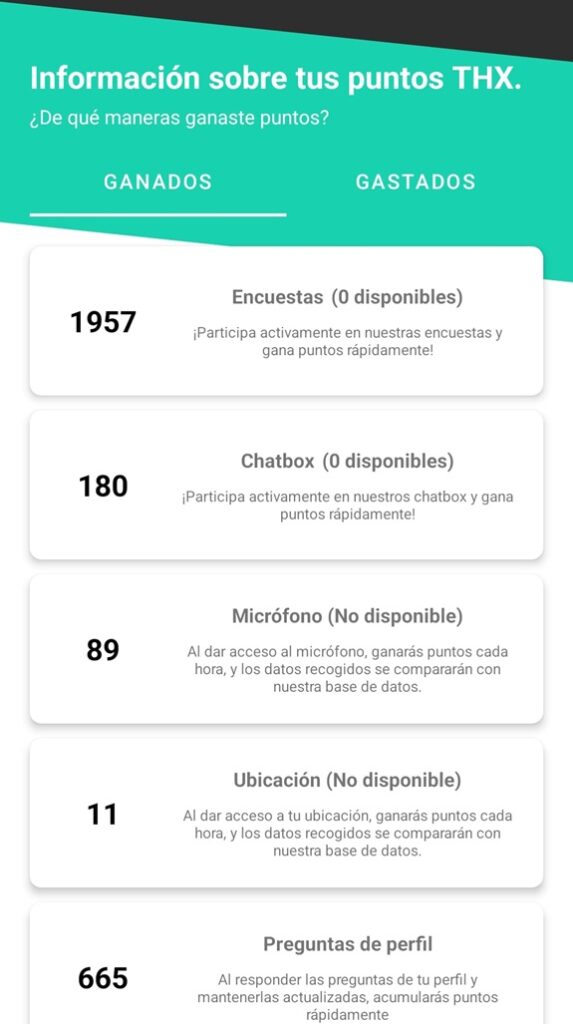 Mi historial de puntos en THX