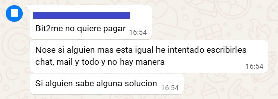 Mensaje de un usuario sobre Bit2me