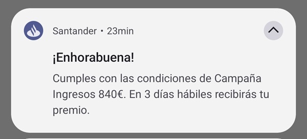 Notificación de Santander